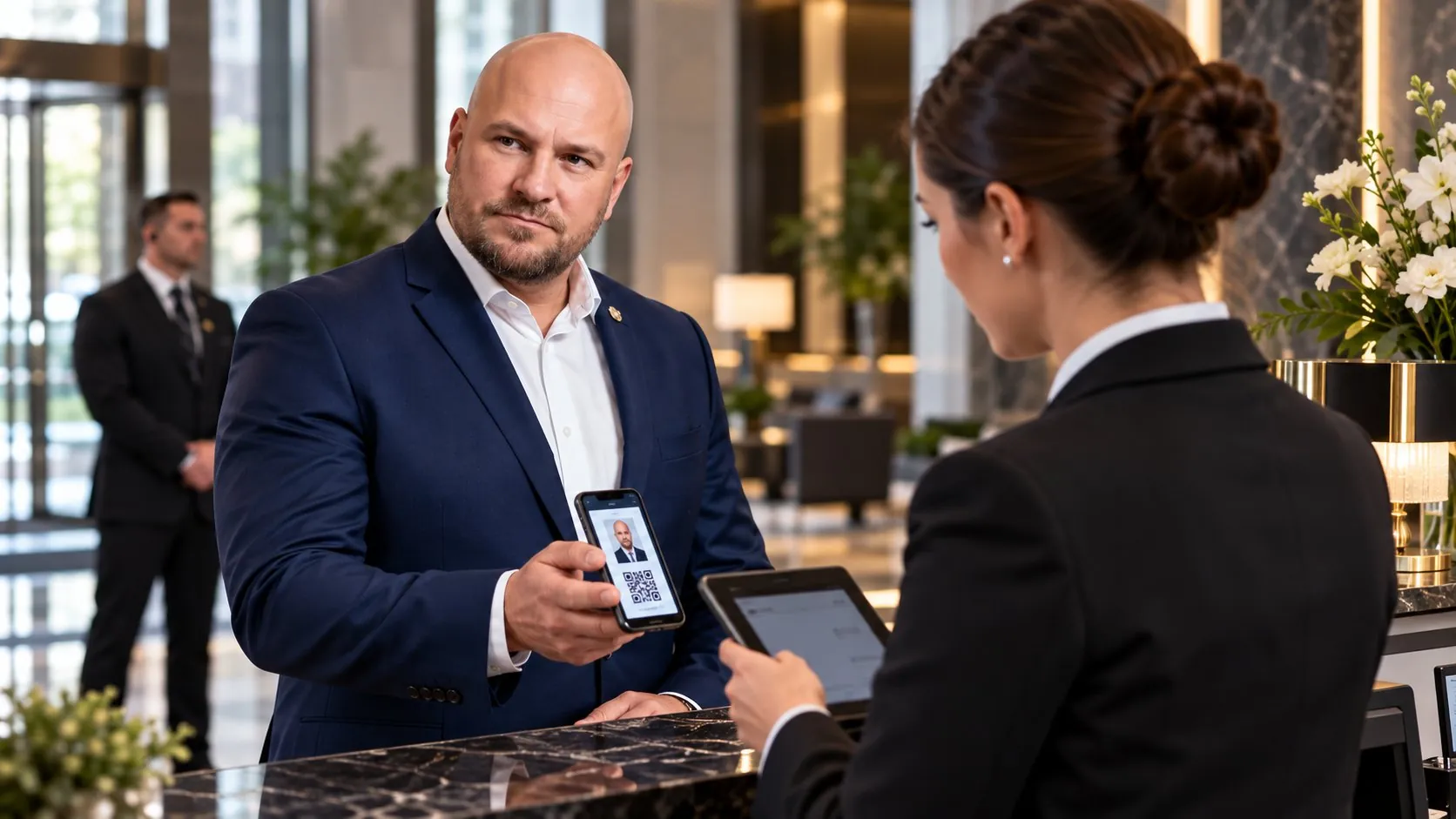 Ověření totožnosti na recepci hotelu pomocí QR kódu na telefonu